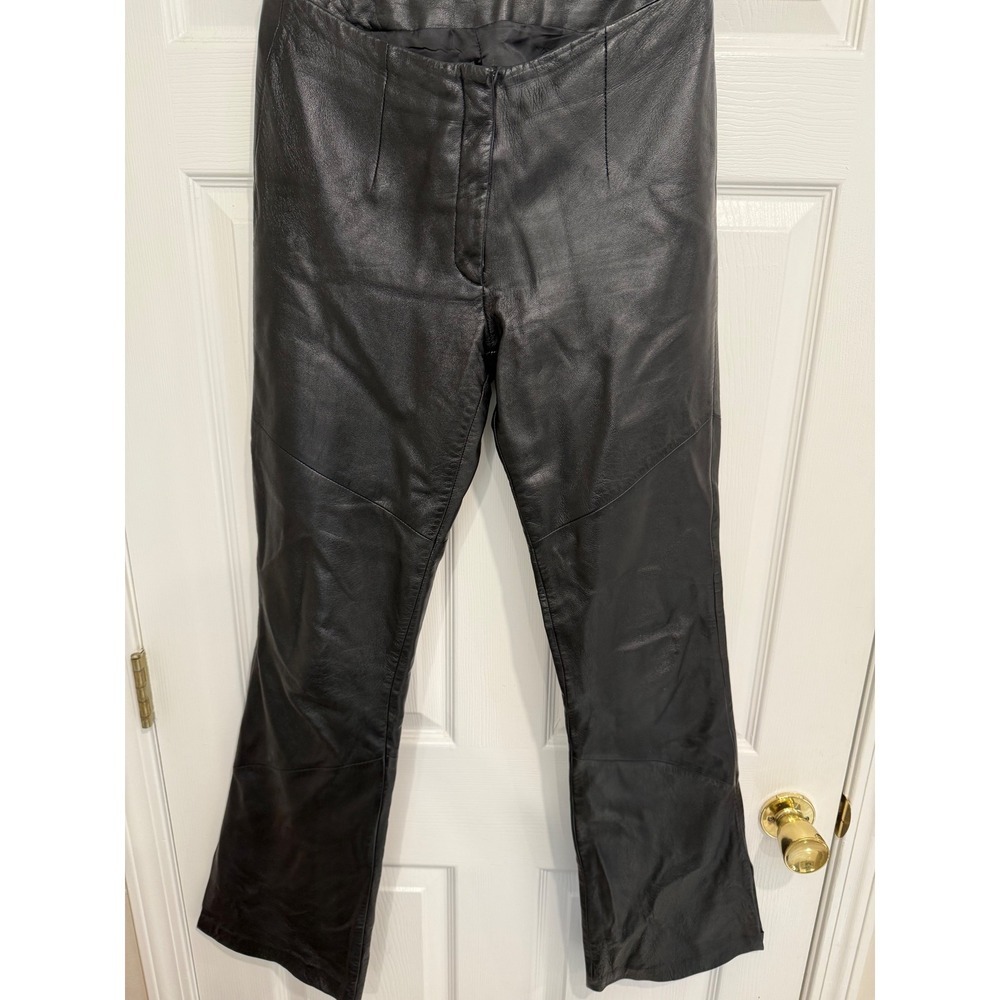 90s Black Leather Boot Cut Pants Mid Rise